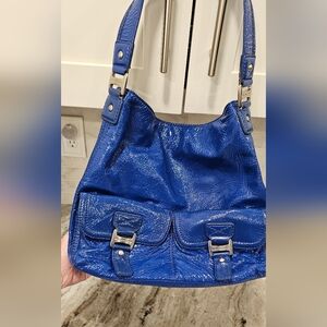 Michael Kors Blue Patent Leather "Ranger" Shoulder Bag
